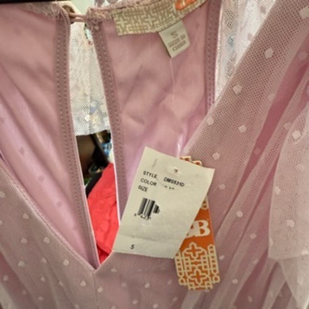 nwt new gianni bini pink lace ruffle polka dot mini dress size small - Picture 3 of 3